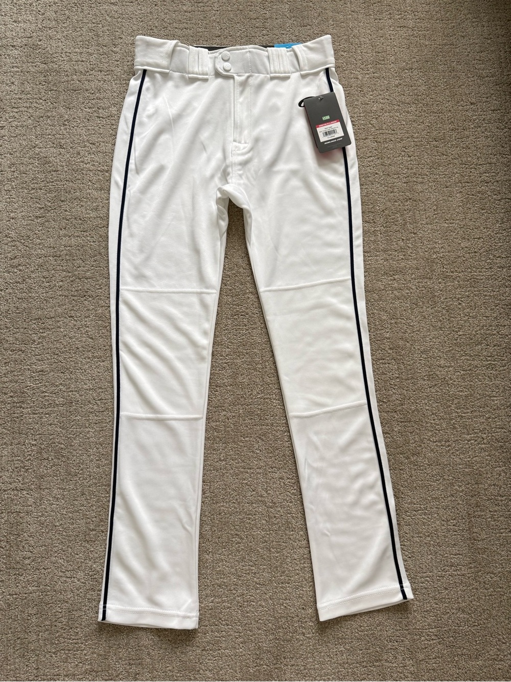 NWT Rawlings Launch White Baseball Pants with Navy Side Piping
